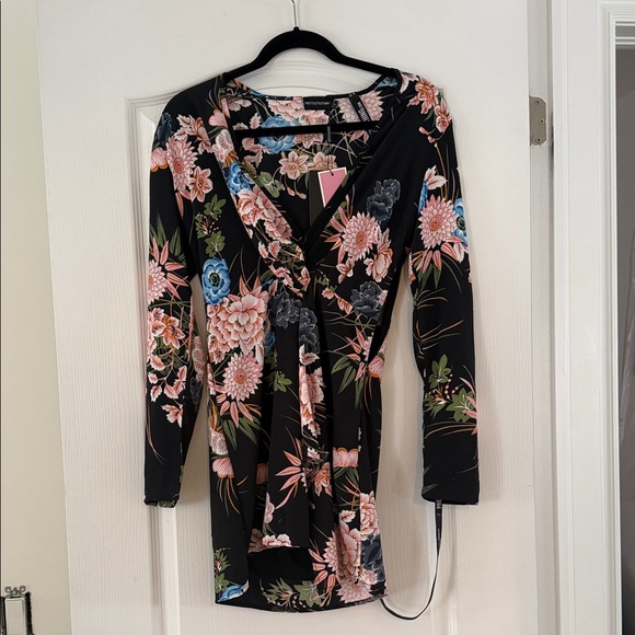 PrettyLittleThing Dresses & Skirts - PrettyLittleThing Black Floral Wrap Dress